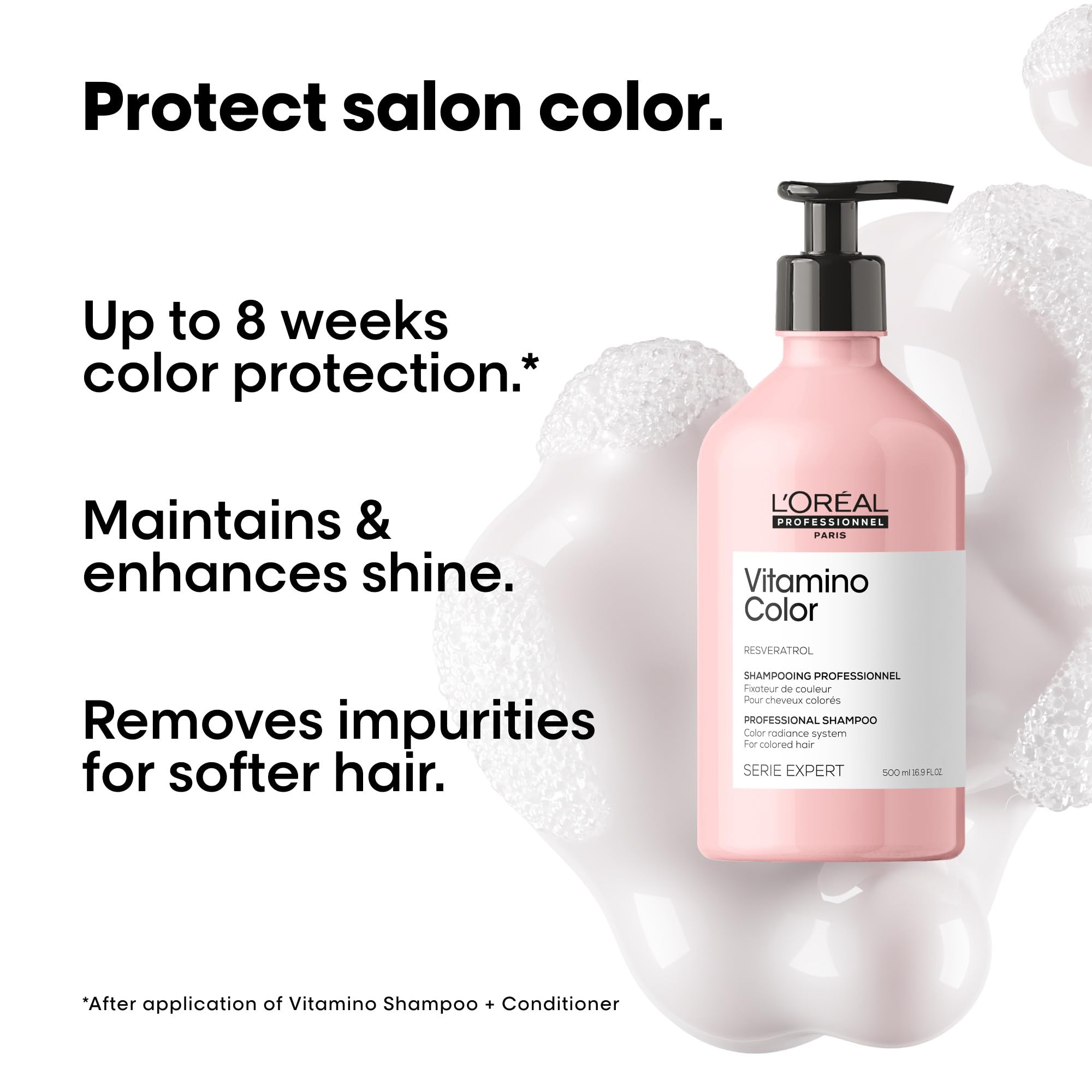 L'Oreal Professionnel Vitamino Color Shampoo | Protects & Preserves Hair Color | Prevents Damage | Adds Vibrancy & Enhances Shine | For Color Treated Hair | 16.9 Fl. Oz.